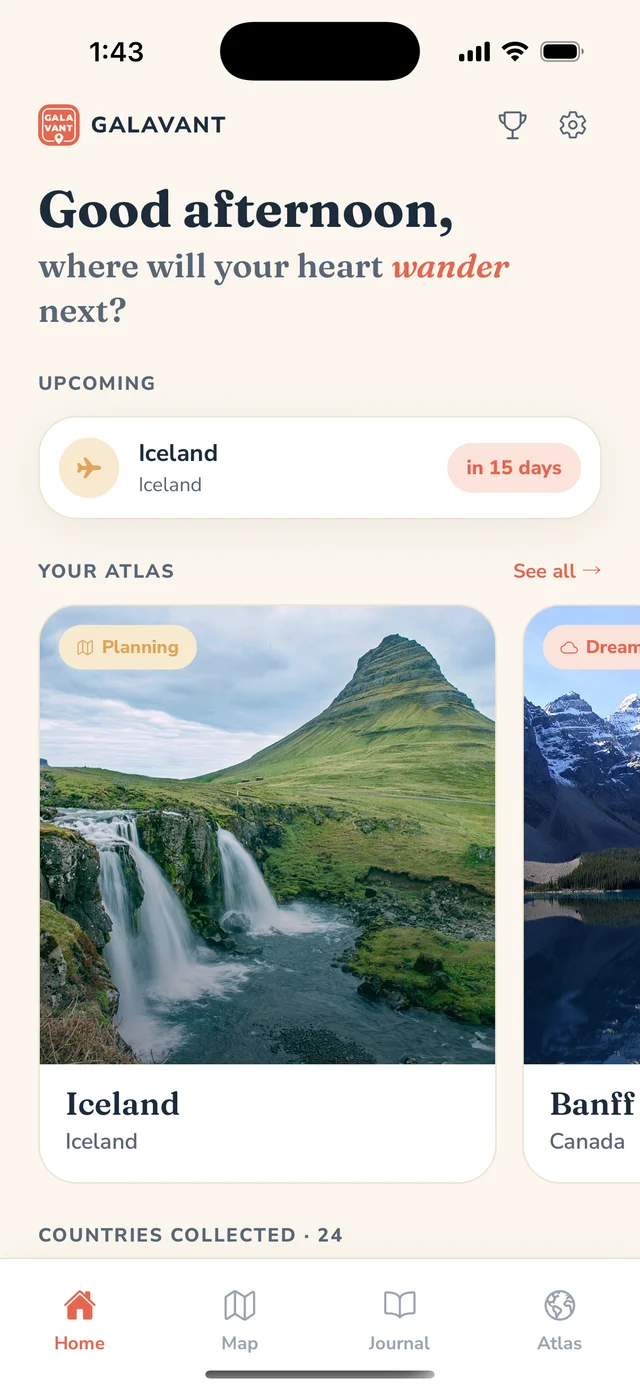 Galavant travel bucket list with Iceland and Banff